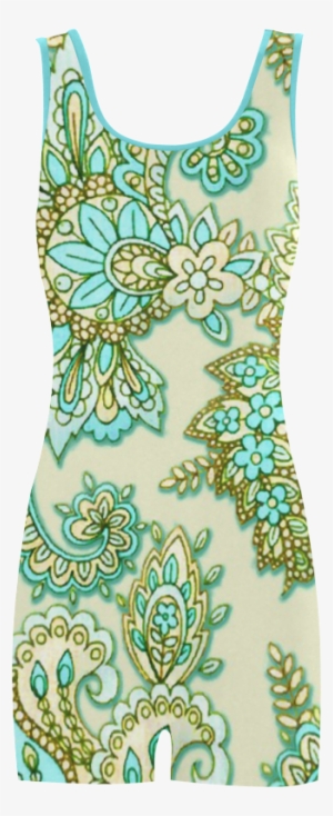 Paisley Beautiful Vintage Aqua Gold Classic One Piece - Day Dress #2249107