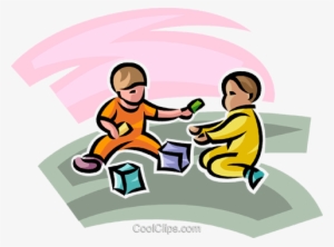 Kids Playing With Blocks Royalty Free Vector Clip Art - Clip Art #2249885