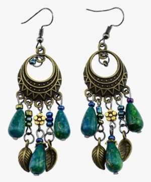 Bohemian Bronze Beaded Leaf Vintage Earrings - Boho Earrings Png Transparent #2253657