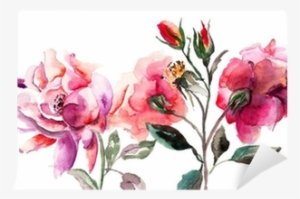 Beautiful Roses Flowers, Watercolor Painting Wall Mural #2289117