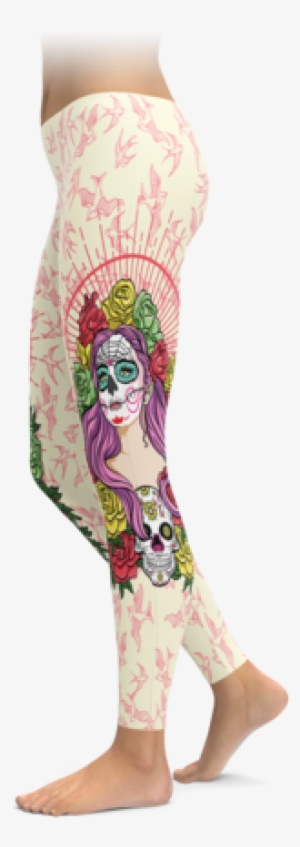 Dia De Los Muertos Woman Leggings - White Lace Leggings #2293657