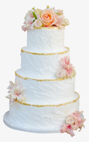 White Cake With Gold Trim And Fresh Flowers - Wedding Cakes White Gold Trim #2297372