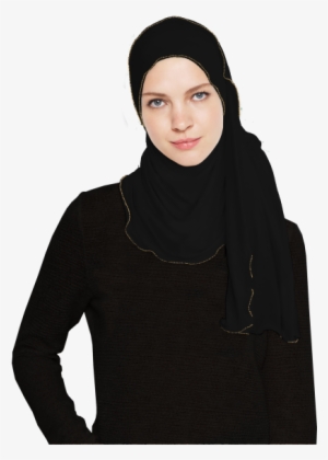 Black Jersey Hijab With Gold Bead Trim - Hijab #2298083