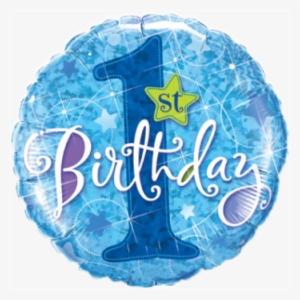 Holograph 1st Bday Stars Blue - 1st Birthday Balloons Png #236324