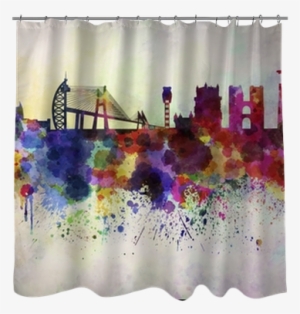 Lisbon Skyline In Watercolor Background Shower Curtain - Lisbon Skyline #237108