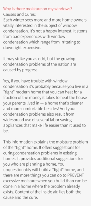 Why Is There Moisture On My Windows Causes And Cures - Document #2325793