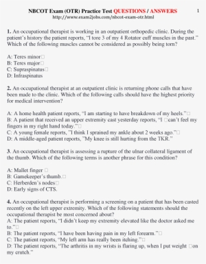 Nbcot Exam Practice Test Questions / Answers Page - Test #2338972