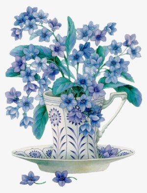 Blue Flowers In Tea Cup - Mensagens De Boa Tarde Com Otimismo #2354632