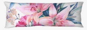 Pink Lily Flower Watercolor Bouquet Body Pillow • Pixers® - Cushion #2372015
