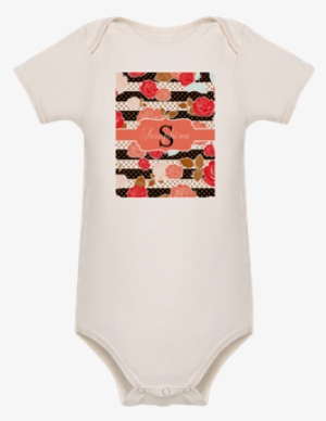 Coral Watercolor Floral Monogram Body Suit - Lord Of The Rings Baby Clothes #2372052