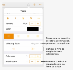 Los Controles De Formato Con Llamadas Al Menú “viñetas/listas”, - Line Callout On Numbers Ipad #2387454