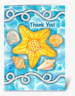 Thank You For A Lovely Time Greeting Card - Nautical Rope, Sea Shells And Starfish Thank You Card #2393489