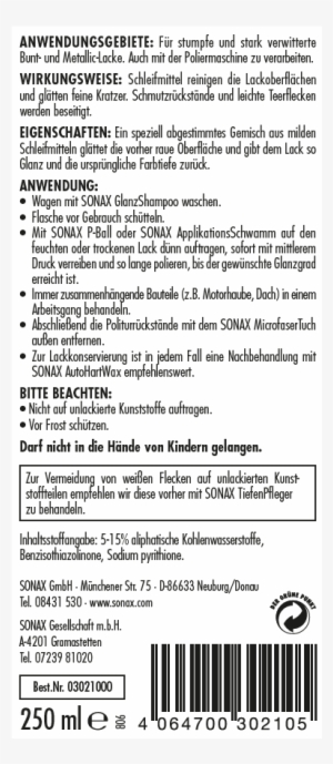 Sonax Limpiador De Pinturas - 03022-000 #2398932