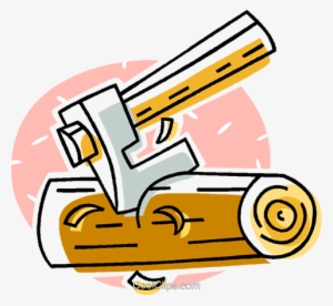 Axe With Firewood Royalty Free Vector Clip Art Illustration - Axe Chopping Wood Cartoon #2399446