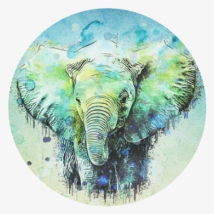 Watercolor Elephant Round Mousepad - Watercolor Elephant #241062