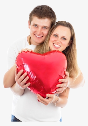 Young Loving Couple Holding A Red Heart Shaped Pillow - Love Couple Image Png #246052