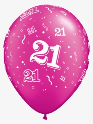 21th Birthday Balloons -21 Printed Pearl Magenta Latex - Qualatex 21st Latex Balloon #248868