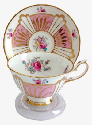 Royal Chelsea Bone China 523a Pink Panels Gold Swirls - Saucer #2414164