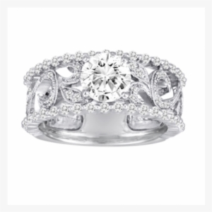 Diadori 18k White Gold Wide Vintage Scroll Diamond - Ring #2418182