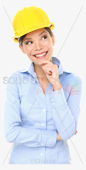Stock Photo Of Pensive Asian Brunette Architect Wearing - Engenheiro Pensando #2418786