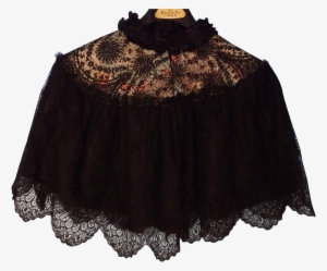 Antique Black Silk Ruffle Neck And Lace Over A Silk - Ruffle #2438960