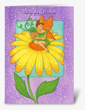 Yellow Flower Birthday Wishes Greeting Card - Geburtstags-feenhaftes Haltenes Geschenk Auf Karte #2442558