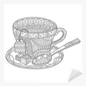 Tea Cup Vector Illustration Coloring Page Sticker • - Latte Cup Coloring Pages #2443258