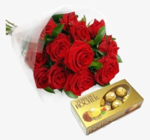 Delicado Bouquer De 12 Rosas Acompañado De Una Caja - Cajita De Ferrero Rocher #2445115