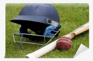 Cricket Ball, Bat And Helmet On Green Grass Of Cricket - Cricket Pitch With Bat And Ball #2445633