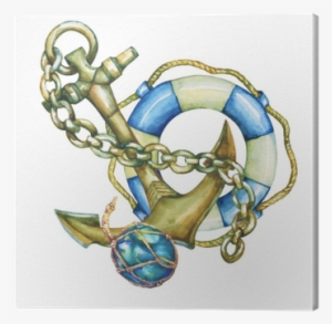 Composition With Lifebuoy And Anchor - Watercolor Painting #2445873
