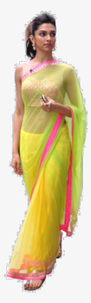 Deepika Padukone Lime Yellow Bollywood Saree - Deepika Padukone Full Png #2448074