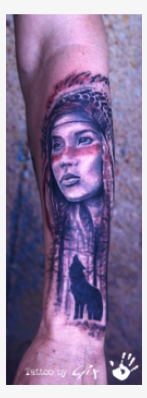 Native American Wolf Forest Beauty Black Grey Forearm - Forearm #2484003