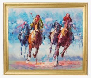 Modern Painting New Vintage Mid Century Modern Abstract - Horse Race Oil Painting #2488808