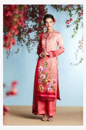 Pink Printed Satin Salwar With Dupatta - Semi Stitched #2499109