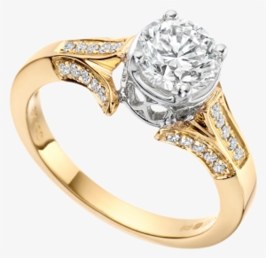 Yellow Gold Solitaire Engagement Ring With Diamond - Fancy Ring Png #251242