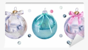 Set Of Watercolor Christmas Glass Balls With Bows And - Christmas Day #254255