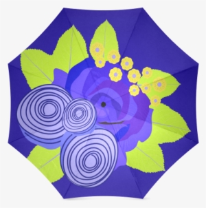 Indigo Watercolor Roses Floral Foldable Umbrella Indigo - Umbrella #254599