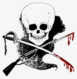 Skull, Gun, Sword And Blood Banner Royalty Free Download - Gun And Sword Cross #257457