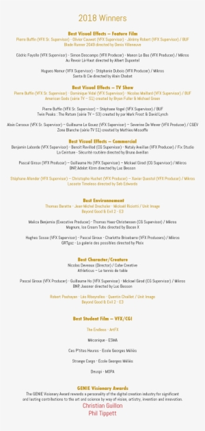 2018 Winners Best Visual Effects Feature Film Pierre - Document #2520270