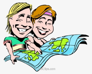 Cartoon Couple On Vacation - Map Clip Art #2523094