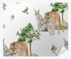 Seamless Pattern Repeated Tile Of Watercolor Animals - Watercolor Painting #2524392