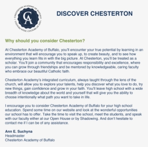 Discover Chesterton Letter - Chesterton Academy Of Buffalo #2528822 Discover Chesterton Letter - Chesterton Academy Of Buffalo #2528822