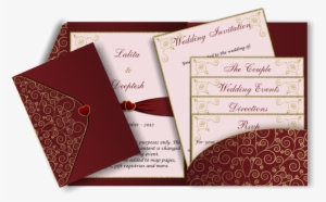 Red And Gold Card With Love Heart Detail - Dark Red Wedding Card #2531016