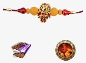 Shree Ganesha Rakhi With Sandalwood Beads - Ganesh Ji Rakhi Png #2544578