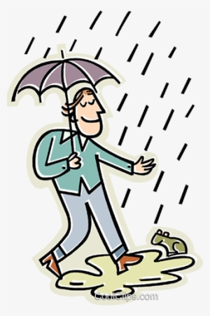 Man Walking In The Rain With An Umbrella Royalty Free - Rainy Season Cartoon #2547798