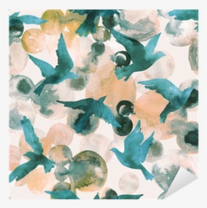 Abstract Watercolor Circles And Flying Birds Seamless - Watercolor Painting #2549614