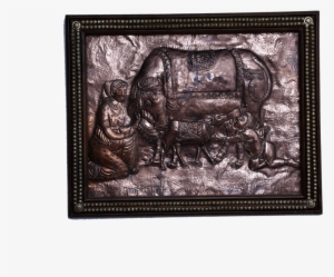 Copper Art Vastu Yashoda Krishna With Cow With Woodenframe - Krishna #2550332