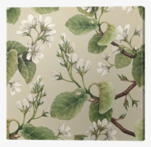 Vintage Seamless Pattern With Watercolor Apple Flowers - Papel De Parede Adesivo Floral Folhas Verdes #2552447