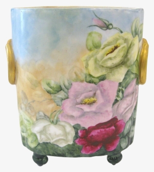 Guerin Limoges Cache Pot With Roses - Limoges #2555597