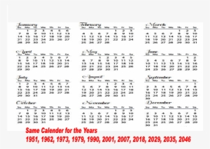 Same Calender For The Years 1951, 1962, 1973, 1979, - 1990 To 2018 How Many Years #2561152